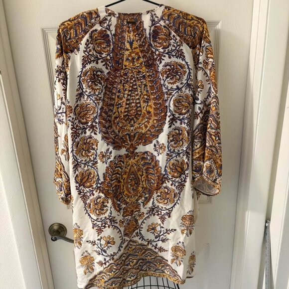 Billabong Paisley Print Kimono Duster Cardigan Womens Sz S Yellow Blue White EUC - Picture 3 of 10